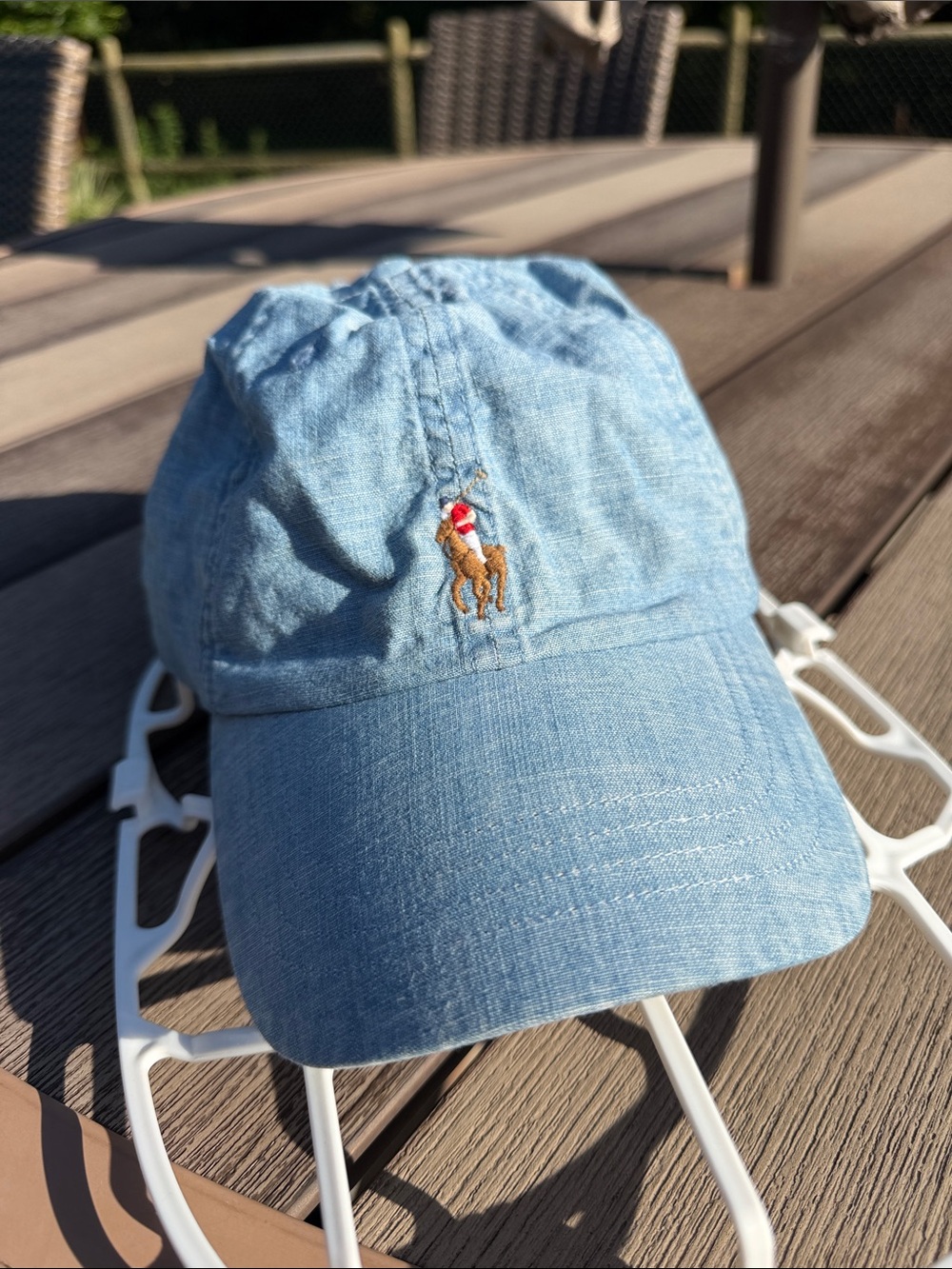 Like New Polo Ralph Lauren Chambray Blue Baseball Cap Hat OSFA Adjustable